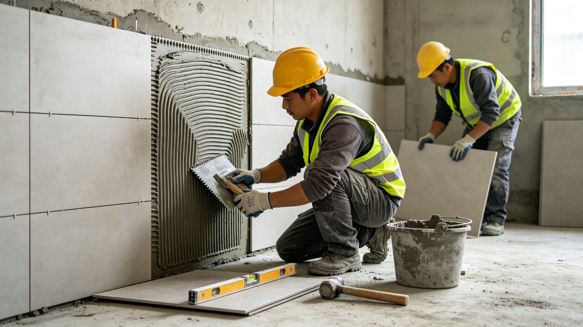 Tile adhesive application with HEMC thickener